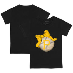 Black Pittsburgh Pirates Tiny Turnip Youth Baseball Bow T-Shirt