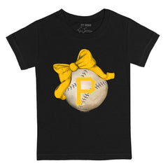 Black Pittsburgh Pirates Tiny Turnip Youth Baseball Bow T-Shirt