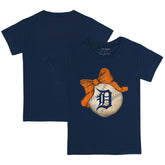 Navy Detroit Tigers Tiny Turnip Youth Baseball Bow T-Shirt