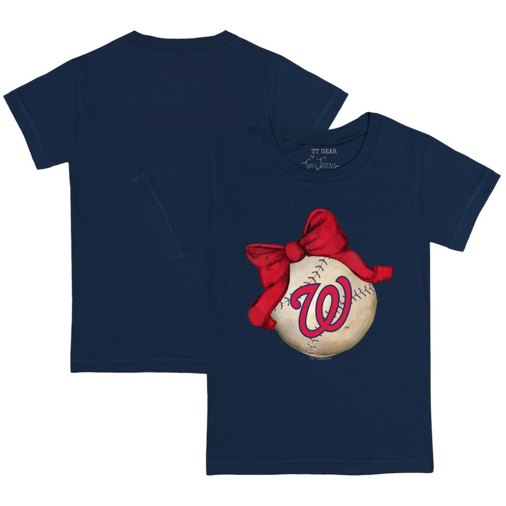 Navy Washington Nationals Tiny Turnip Youth Baseball Bow T-Shirt