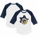 White/Navy Milwaukee Brewers Tiny Turnip Youth Baseball Bow 3/4-Sleeve Raglan T-Shirt