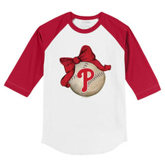 White/Red Philadelphia Phillies Tiny Turnip Youth Baseball Bow 3/4-Sleeve Raglan T-Shirt