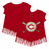 Red Cincinnati Reds Tiny Turnip Girls Youth Baseball Cross Bats Fringe T-Shirt