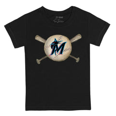 Black Miami Marlins Tiny Turnip Youth Baseball Cross Bats T-Shirt