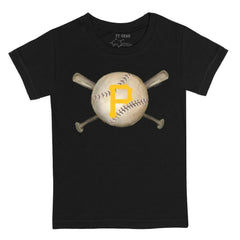 Black Pittsburgh Pirates Tiny Turnip Youth Baseball Cross Bats T-Shirt