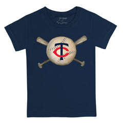 Navy Minnesota Twins Tiny Turnip Youth Baseball Cross Bats T-Shirt