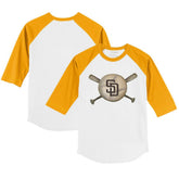 White/Gold San Diego Padres Tiny Turnip Youth Baseball Cross Bats 3/4-Sleeve Raglan T-Shirt