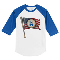 White/Royal Los Angeles Dodgers Tiny Turnip Youth Baseball Flag 3/4-Sleeve Raglan T-Shirt