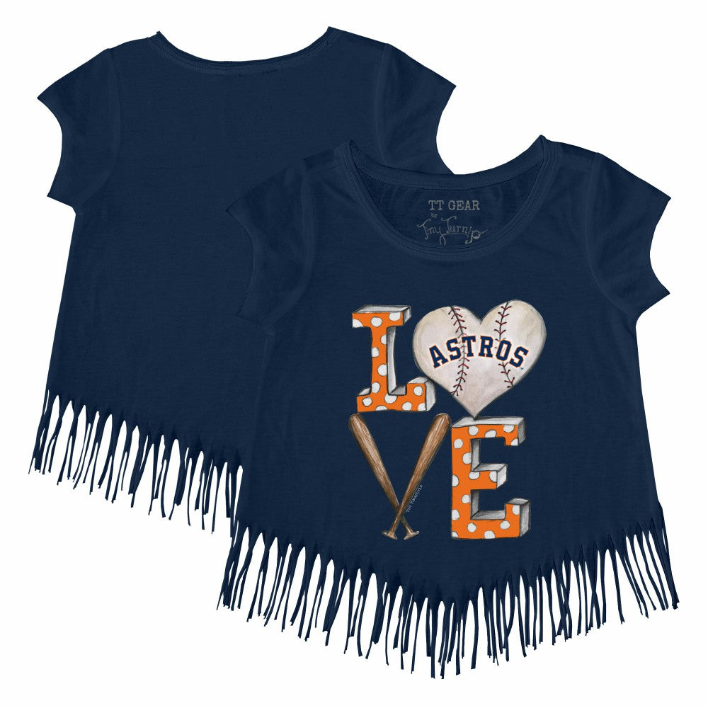 Navy Houston Astros Tiny Turnip Girls Youth Baseball Love Fringe T-Shirt