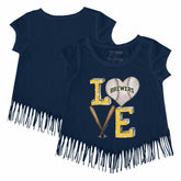 Navy Milwaukee Brewers Tiny Turnip Girls Youth Baseball Love Fringe T-Shirt