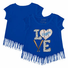 Royal Los Angeles Dodgers Tiny Turnip Girls Youth Baseball Love Fringe T-Shirt