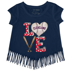 Navy Cleveland Guardians Tiny Turnip Girls Youth Baseball Love Fringe T-Shirt