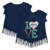Navy Seattle Mariners Tiny Turnip Girls Youth Baseball Love Fringe T-Shirt