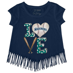 Navy Seattle Mariners Tiny Turnip Girls Youth Baseball Love Fringe T-Shirt
