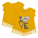 Gold San Diego Padres Tiny Turnip Girls Youth Baseball Love Fringe T-Shirt