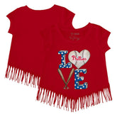 Red Philadelphia Phillies Tiny Turnip Girls Youth Baseball Love Fringe T-Shirt