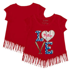 Red Philadelphia Phillies Tiny Turnip Girls Youth Baseball Love Fringe T-Shirt