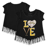 Black Pittsburgh Pirates Tiny Turnip Girls Youth Baseball Love Fringe T-Shirt