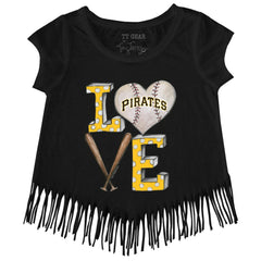 Black Pittsburgh Pirates Tiny Turnip Girls Youth Baseball Love Fringe T-Shirt