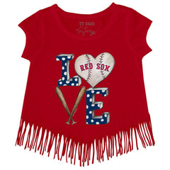 Red Boston Red Sox Tiny Turnip Girls Youth Baseball Love Fringe T-Shirt