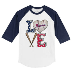 White/Navy Atlanta Braves Tiny Turnip Youth Baseball Love 3/4-Sleeve Raglan T-Shirt