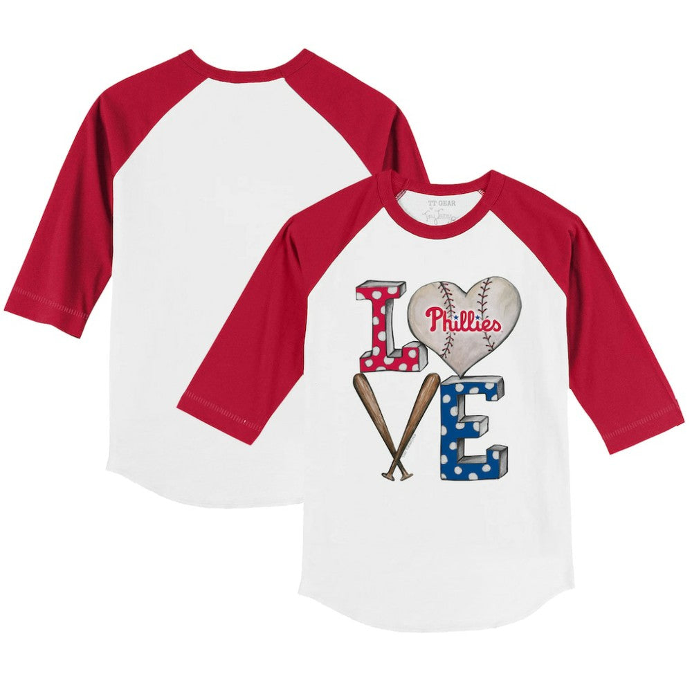 White/Red Philadelphia Phillies Tiny Turnip Youth Baseball Love 3/4-Sleeve Raglan T-Shirt