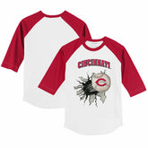 White/Red Cincinnati Reds Tiny Turnip Youth Baseball Tear 3/4-Sleeve Raglan T-Shirt