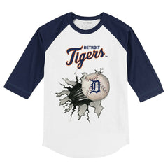 White/Navy Detroit Tigers Tiny Turnip Youth Baseball Tear 3/4-Sleeve Raglan T-Shirt