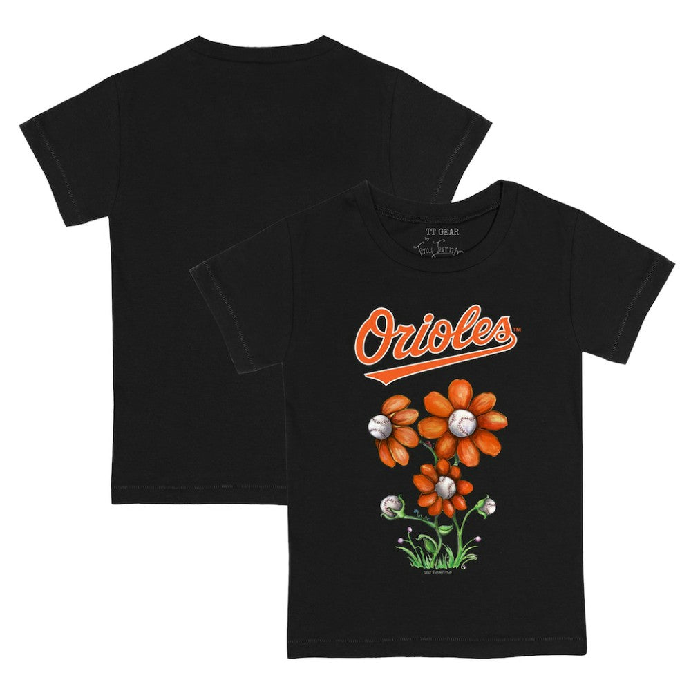 Black Baltimore Orioles Tiny Turnip Youth Blooming Baseballs T-Shirt