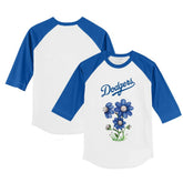 White/Royal Los Angeles Dodgers Tiny Turnip Youth Blooming Baseballs 3/4-Sleeve Raglan T-Shirt