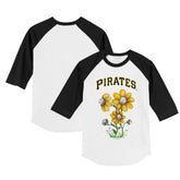White/Black Pittsburgh Pirates Tiny Turnip Youth Blooming Baseballs 3/4-Sleeve Raglan T-Shirt