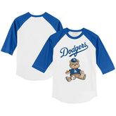 White/Royal Los Angeles Dodgers Tiny Turnip Youth Teddy Boy 3/4-Sleeve Raglan T-Shirt