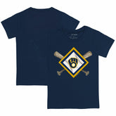 Navy Milwaukee Brewers Tiny Turnip Youth Diamond Cross Bats T-Shirt