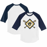 White/Navy Milwaukee Brewers Tiny Turnip Youth Diamond Cross Bats 3/4-Sleeve Raglan T-Shirt
