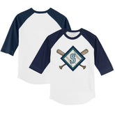White/Navy Seattle Mariners Tiny Turnip Youth Diamond Cross Bats 3/4-Sleeve Raglan T-Shirt