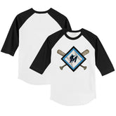 White/Black Miami Marlins Tiny Turnip Youth Diamond Cross Bats 3/4-Sleeve Raglan T-Shirt