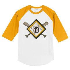 White/Gold San Diego Padres Tiny Turnip Youth Diamond Cross Bats 3/4-Sleeve Raglan T-Shirt