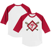 White/Red Philadelphia Phillies Tiny Turnip Youth Diamond Cross Bats 3/4-Sleeve Raglan T-Shirt