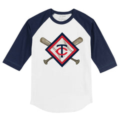 White/Navy Minnesota Twins Tiny Turnip Youth Diamond Cross Bats 3/4-Sleeve Raglan T-Shirt