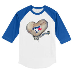 White/Royal Toronto Blue Jays Tiny Turnip Youth Heart Banner 3/4-Sleeve Raglan T-Shirt