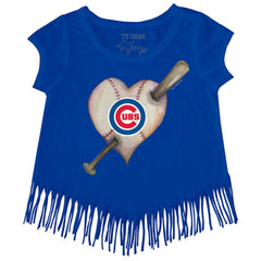 Royal Chicago Cubs Tiny Turnip Girls Youth Heart Bat Fringe T-Shirt