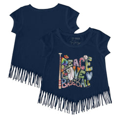Navy Tampa Bay Rays Tiny Turnip Girls Youth Peace Love Baseball Fringe T-Shirt