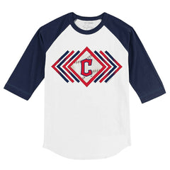 White/Navy Cleveland Guardians Tiny Turnip Youth Prism Arrows 3/4-Sleeve Raglan T-Shirt