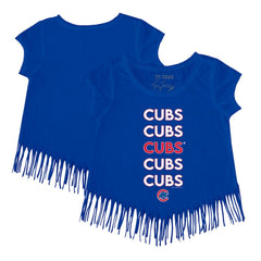Royal Chicago Cubs Tiny Turnip Girls Youth Stacked Fringe T-Shirt