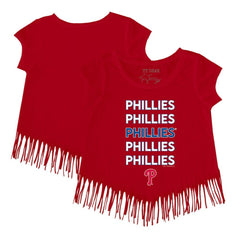 Red Philadelphia Phillies Tiny Turnip Girls Youth Stacked Fringe T-Shirt