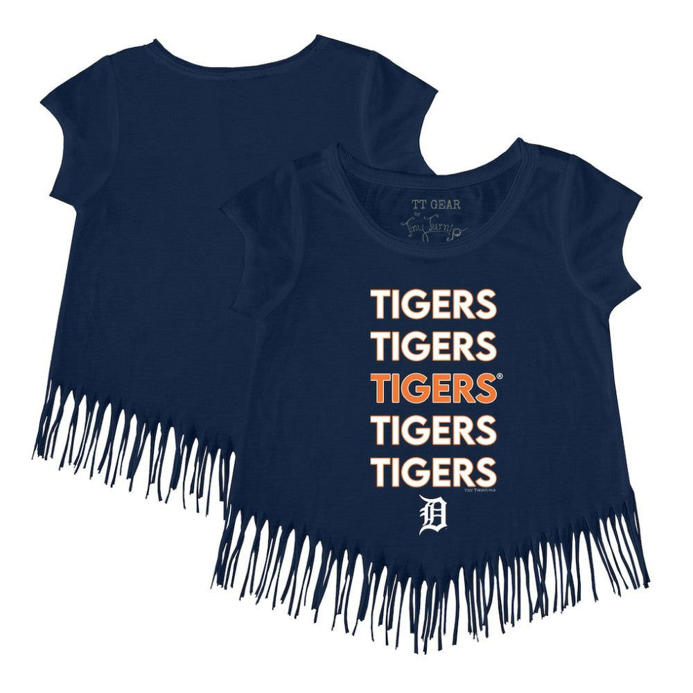 Navy Detroit Tigers Tiny Turnip Girls Youth Stacked Fringe T-Shirt