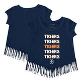 Navy Detroit Tigers Tiny Turnip Girls Youth Stacked Fringe T-Shirt
