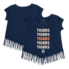 Navy Detroit Tigers Tiny Turnip Girls Youth Stacked Fringe T-Shirt