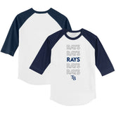 White/Navy Tampa Bay Rays Tiny Turnip Youth Stacked 3/4-Sleeve Raglan T-Shirt
