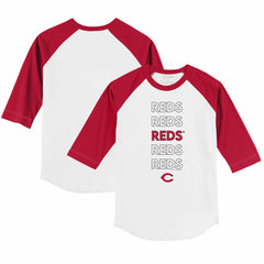 White/Red Cincinnati Reds Tiny Turnip Youth Stacked 3/4-Sleeve Raglan T-Shirt